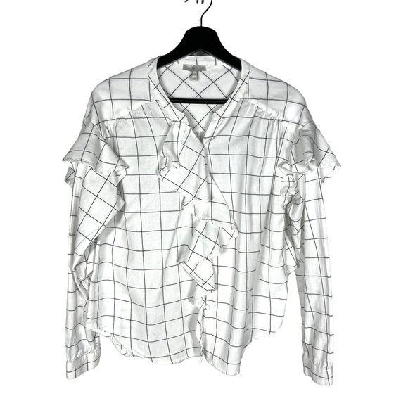 Joie Tops - Joie Rangi Black White Windowpane Ruffle Long Sleeve Button Up Top Medium